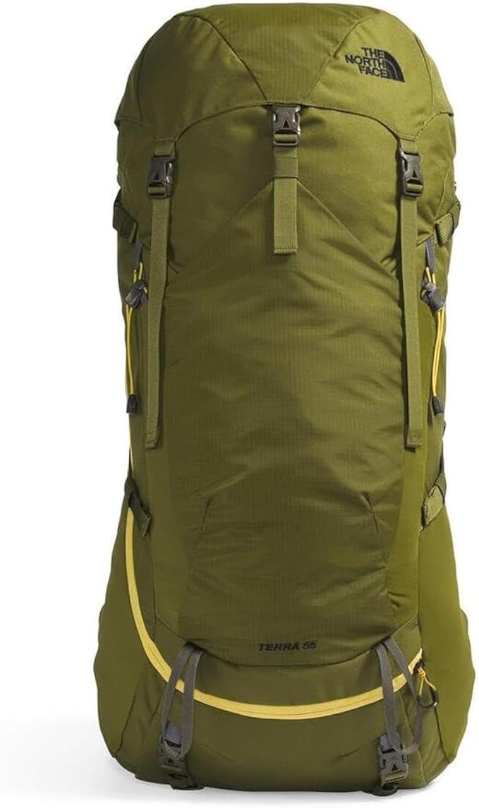 The North Face Terra 55 Backpack - Unisex Hiking Pack, Cinch-Top Opening with Zipper, Pole & Ice Axe Attachments, Forest Olive/New Taupe Green-NPF, Small/Medium