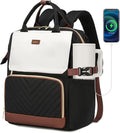 Bookbag for Women Laptop Backpack, Teacher Nurse Work Computer Bags with Cup Holder & USB Charger for Travel, School Bag College Back Pack for Girls, BlackWhiteBrown