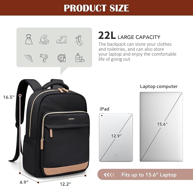 Laptop Backpack for Women,Travel Backpack with Laptop Compartment,Casual Daypack College Bookbag Computer Work Backpack, Black