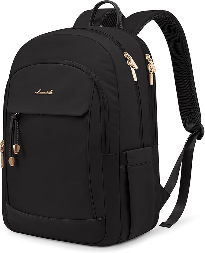 LOVEVOOK Laptop Backpack for Women, 15.6 inch Waterproof College Backpack Woman with Laptop Compartment Computer Bag Travel Backpack Purse, Large Black Computer Daypack for Work Casual, Black