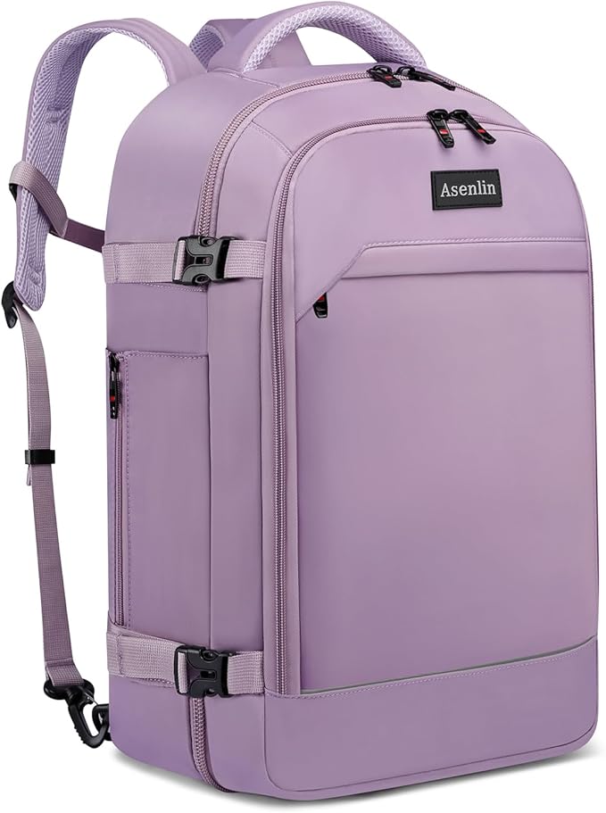 Asenlin 40L Travel Backpack for Women Men,Fit 17.3 Inch Laptop Backpack Flight Approved Luggage Carry On Water Resistant for Weekender Overnight Large Daypack Purple