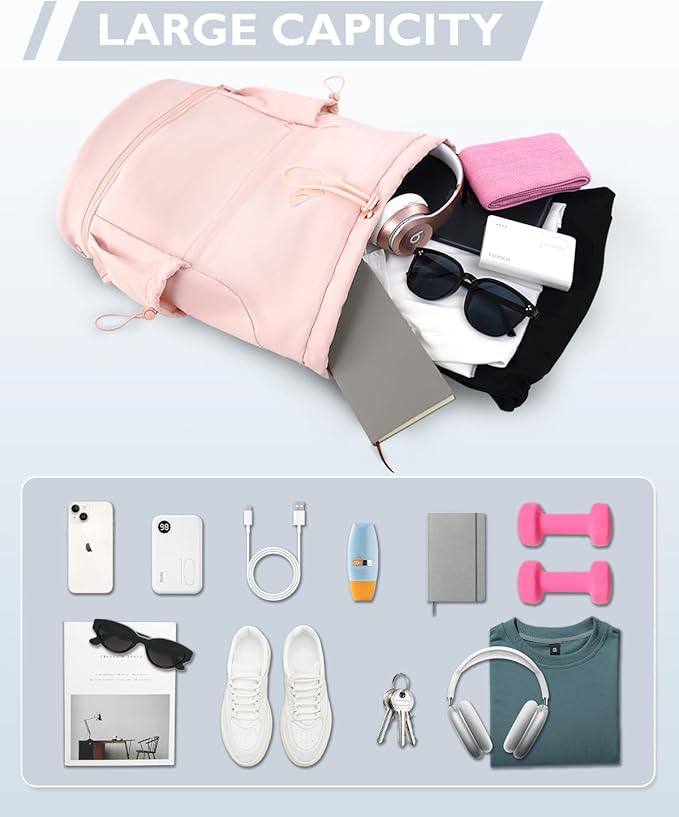 Drawstring Backpack Sports Gym Bag with Shoe Compartment and Wet Pocket String Swim Bag for Women Men Beach Backpack, Pink