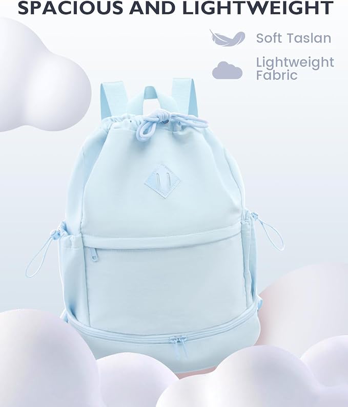 Drawstring Backpack Sports Gym Bag with Shoe Compartment and Wet Pocket String Swim Bag for Women Men Beach Backpack, Blue
