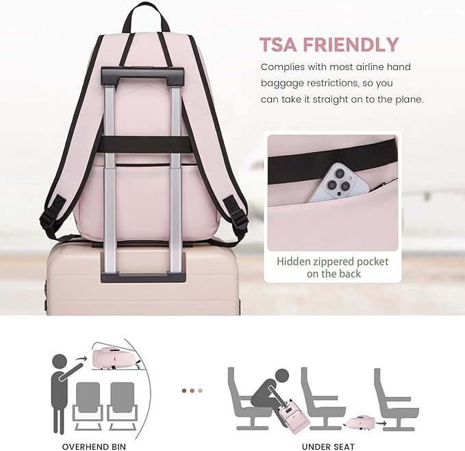 Classic Casual Backpack, Lightweight Daypack with 10 Pockets, Laptop Compartment, EVA Foam Pad (Light pink)