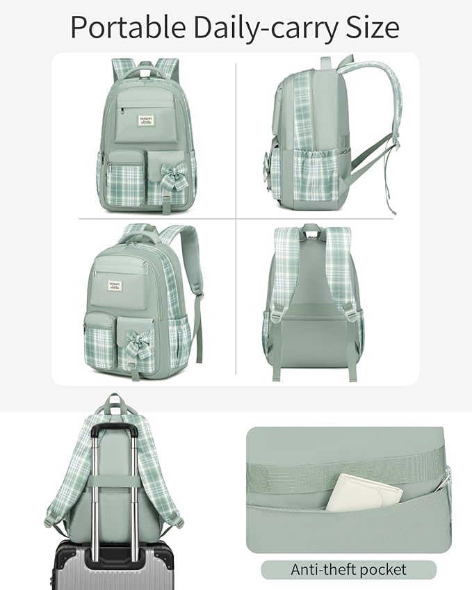 School Backpack for Teens, Girls Backpack for Middle High School Big Sthdent Cute Bookbag for Women Aesthetic School Bag (Green)