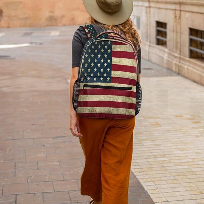 Pardick American USA Flag Backpack for Kids Girls Boys Lightweight School College Students 18in Bookbag Large Capacity Computer Backpacks Laptop Rucksack Travel Gym Hiking Camping Daypack