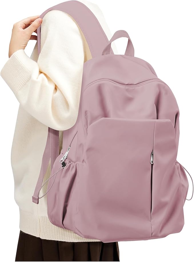 SEAFEW Small Pink School Backpack Women, Unisex Lightweight Backpack School Bag Water-resistant Casual Rucksack fits 14 inch Laptop for Boys Girls Men and Women Bookbag College Daypack for Teenage