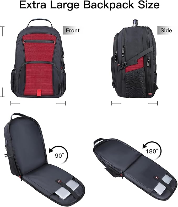 Extra Large Backpack, Travel Laptop Backpack, Sturdy TSA Water Resistant 17.3 Inch Carry on Backpacks, Anti Theft Business Computer Backpacks Gifts for Men Women, Red