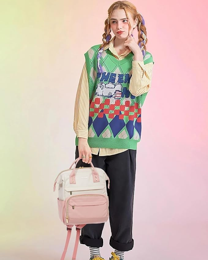 LOVEVOOK Backpack Purse for Women, Mini Backpacks, Small Backpack, Fashion Bag for Work Travel, Lightweight Daypack, Beige-Pink