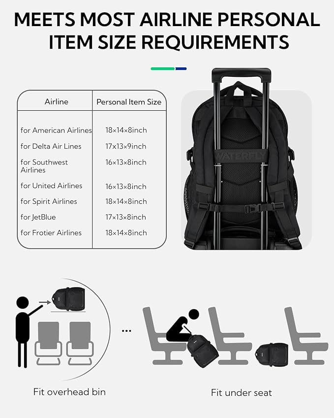 WATERFLY Travel Laptop School Backpack: Big Student College Middle School Bookbag for Women Men, Work Casual Daypack with 15.6" Computer Compartment, Anti Theft Water Resistant Commuter Bag