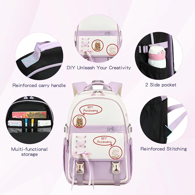 Cusangel Girls Backpack,Girls Cute Backpack Teen Kids Elementary Middle High School College Student,17" Nylon Bookbag For 9Age+ boys (Pink)