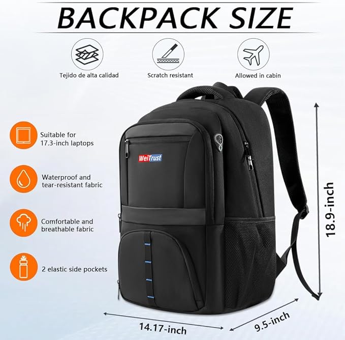 Travel Laptop Backpack, 40L Water-Resistant & Durable Business Backpack, Airline-Approved for Carry-On, Fits 17.3-inch Laptops, Suitable for School & Daily Commute