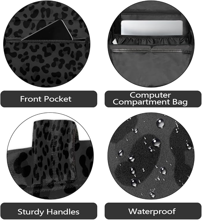 Pardick Black Leopard Cheetah Backpack for Kids Girls Boys Lightweight School College Students 18in Bookbag Large Capacity Computer Backpacks Laptop Rucksack Travel Gym Hiking Camping Daypack