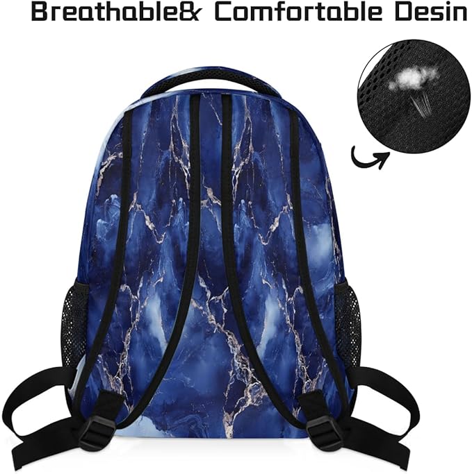 Pardick Blue Marble Backpack for Kids Girls Boys Lightweight School College Students 18in Bookbag Large Capacity Computer Backpacks Laptop Rucksack Travel Gym Hiking Camping Daypack