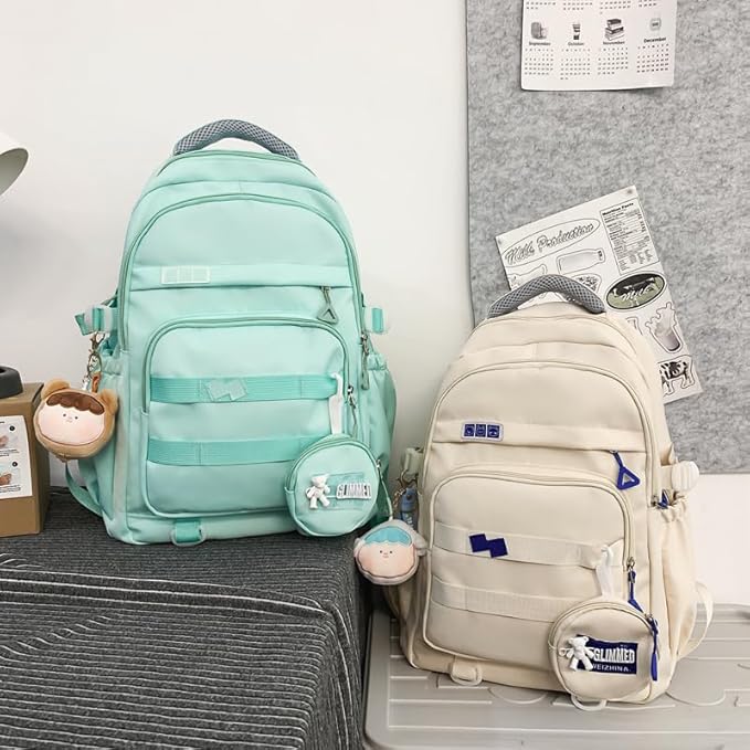 Cute School Backpack for Teen Girls, Aesthetic College Backpack for Kids Students, Large Travel Laptop Capacity, Casual Daypacks, Green