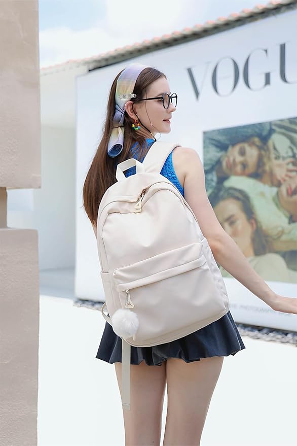 Girls Backpack with Lunch Box, Teens School Bag Laptop Backpack Cute Bookbag for Kids Elementary Middle High School, Beige 3-pack