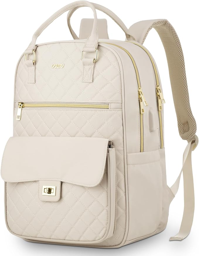 Girls Laptop Backpacks 15.6 Inch,Large Capacity School Bag College Backpack with USB Charging Port,Fashion Bookbags Computer Bag for Teens Students,Off-white
