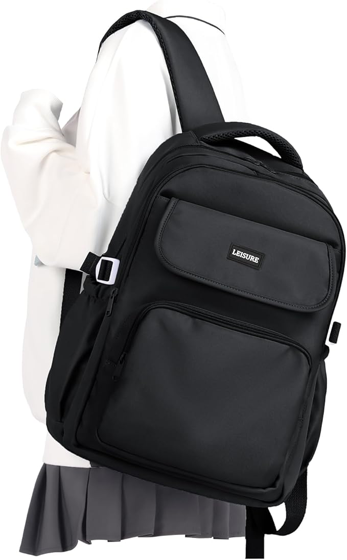 Simple Aesthetic Black Backpacks For School,Lightweight Casual College Backpack Women,Travel Laptop Daypack Men,Waterproof Middle School Book bag For Teens Boys Girls