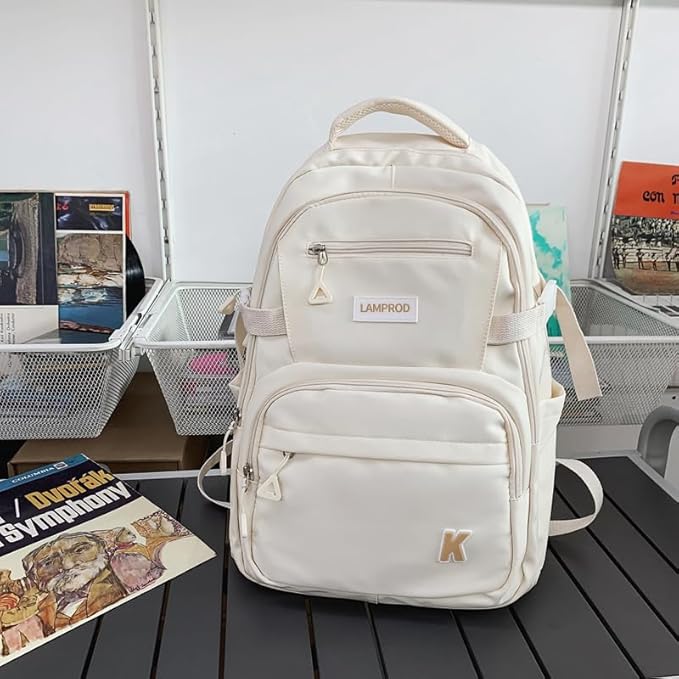 Cute Backpack Aesthetic Backpack for Girls School Casual Daypack Middle Student Travel College Backpack for Kids Large Capacity Travel(White)