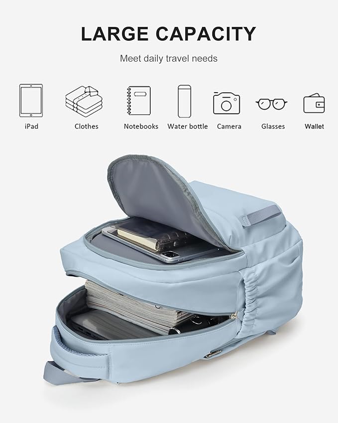 winspansy Small Backpack For School Girls Boys Aesthetic Lightweight Travel Daypack Simple Cute Backpack For Women Men College High School Bookbag Fit 14 Inch Laptop With USB charging port,Light Blue