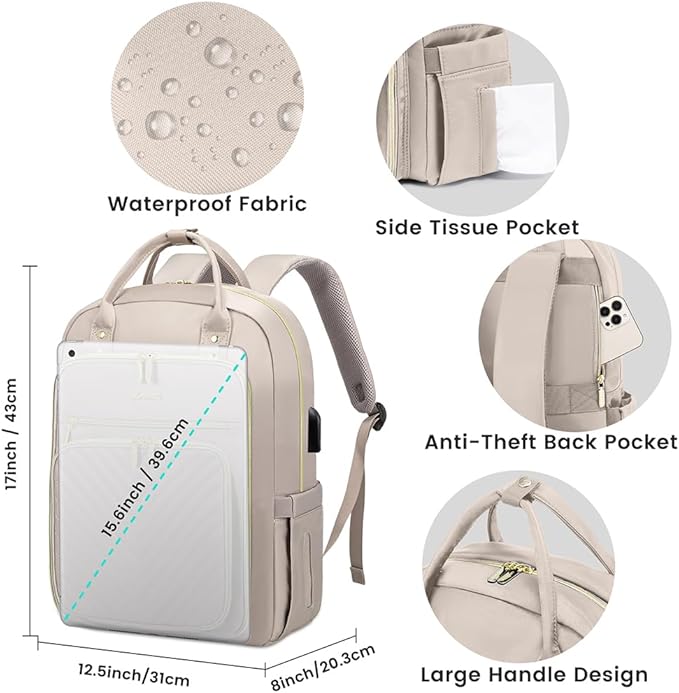 LOVEVOOK Laptop Backpack for Women, Water Resistant Travel Work Backpacks Purse Stylish Business Teacher Nurse Computer Bag with USB Charging Port,Pink Gray
