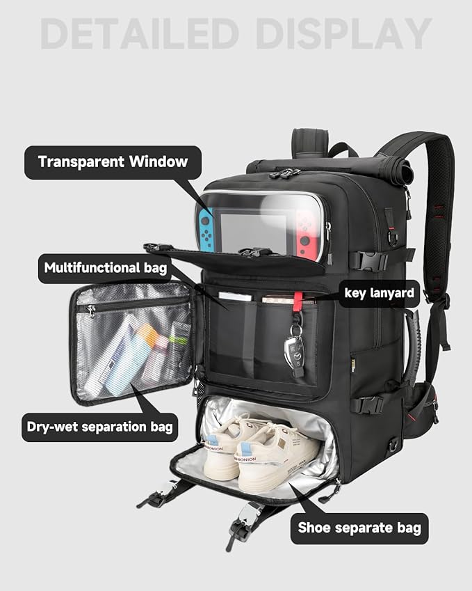 Travel backpack for men,60L Extra Large Carry on Backpack Durable Convertible Duffle Bag with Shoe Compartment Fit for 17 Inch Laptop for travel, camping,Weekender Hiking