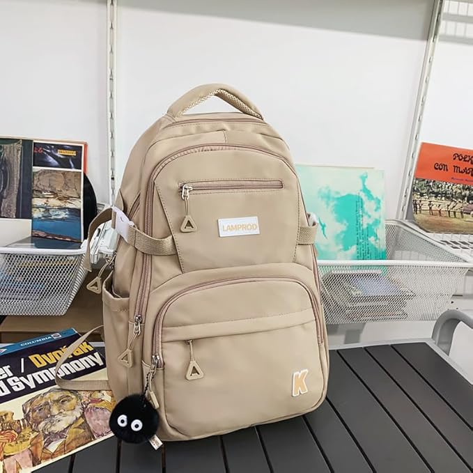 Cute Backpack Aesthetic Backpack for Girls School Casual Daypack Middle Student Travel College Backpack for Kids Large Capacity Travel(Khaki)