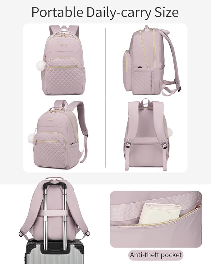 Laptop Backpack Women School Backpack for High School Teen Girls, Water Resistant College Bookbag with Charging Hole for Travel Work, Dark Purple