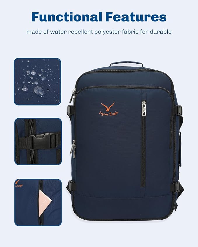 Hynes Eagle Carry on Backpack 38L Large Travel Backpack for Women Flight Approved Weekender Bag Laptop Backpack Men 15 inches Dark Blue
