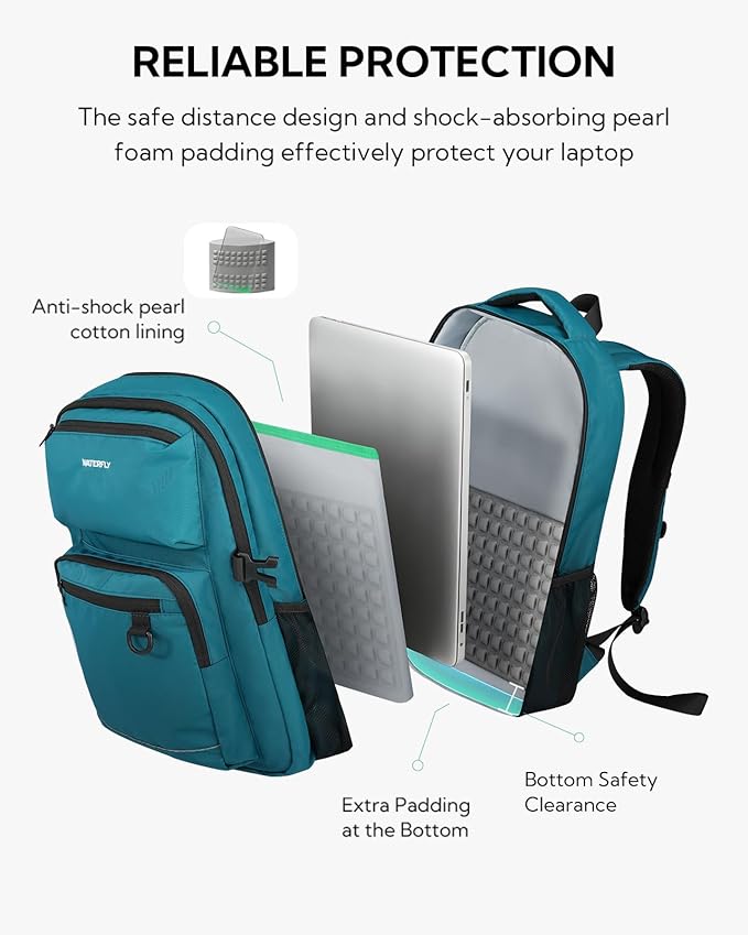 WATERFLY Travel Laptop School Backpack: Big Student College Middle School Bookbag for Women Men, Work Casual Daypack with 15.6" Computer Compartment, Anti Theft Water Resistant Commuter Bag