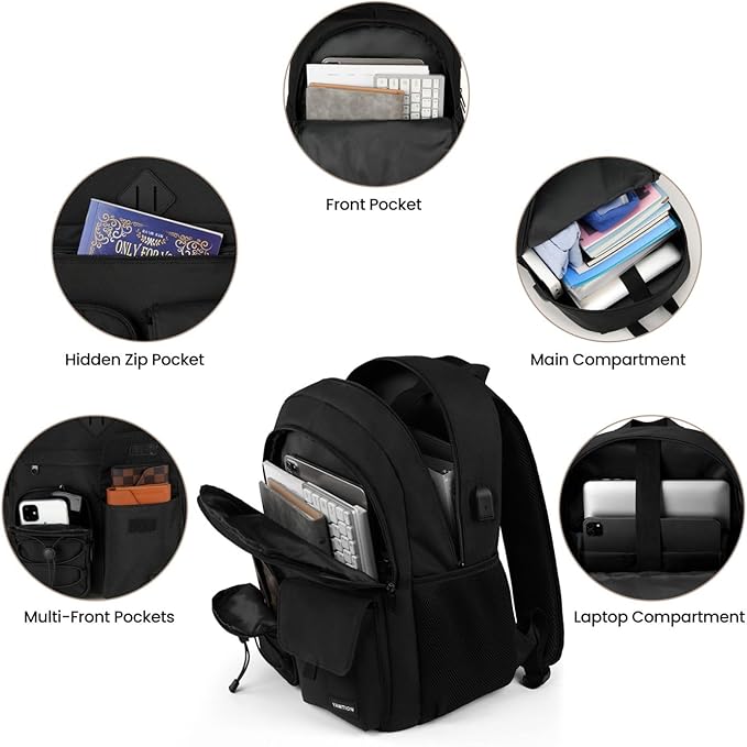 YAMTION 3 Pack School Backpack Set for Women,Bookbag for Teen Girls Backpack College Laptop School Bags,Mochilas Mujer Morrales Escuela,Black