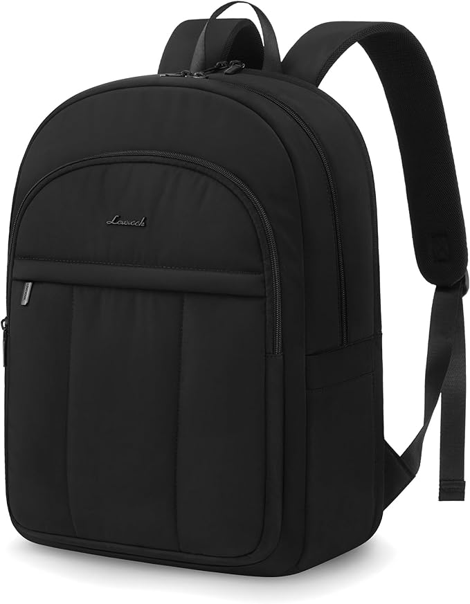 LOVEVOOK Laptop Backpack for Women, Puffer Travel Bag Fits 17 Inch Laptop, Lightweight Work Daypack for Teacher Nurse, Water-resistant College Bookbag, Black