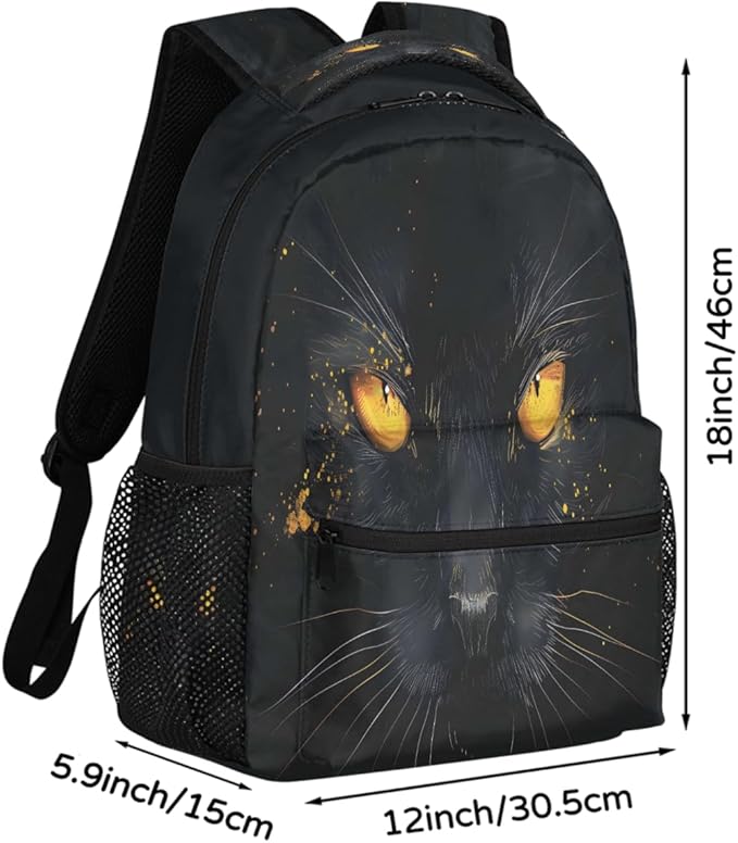 Pardick Black Cat Backpack for Kids Girls Boys Lightweight School College Students 18in Bookbag Large Capacity Computer Backpacks Laptop Rucksack Travel Gym Hiking Camping Daypack