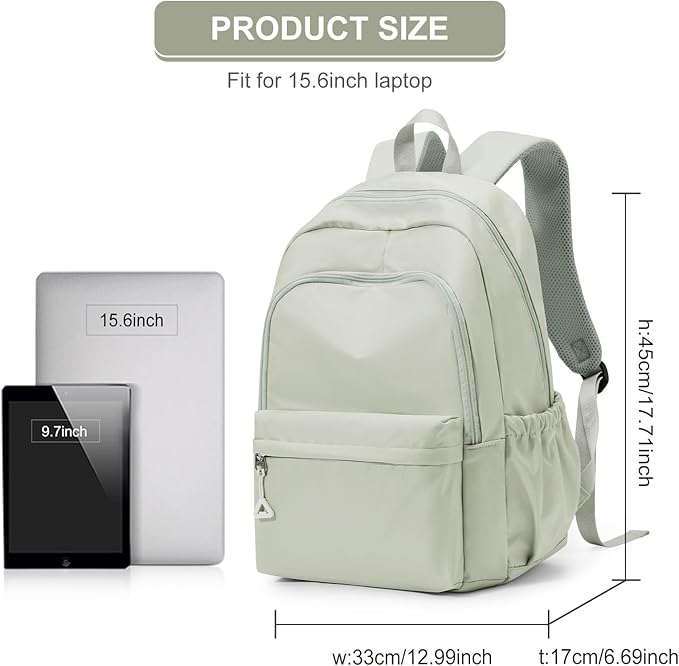 suwasp Casual Laptop Backpack for Women Men Waterproof Lightweight Backpacks Bag 15.6inch Laptop Daypack Large Capacity Backpack, Light Green