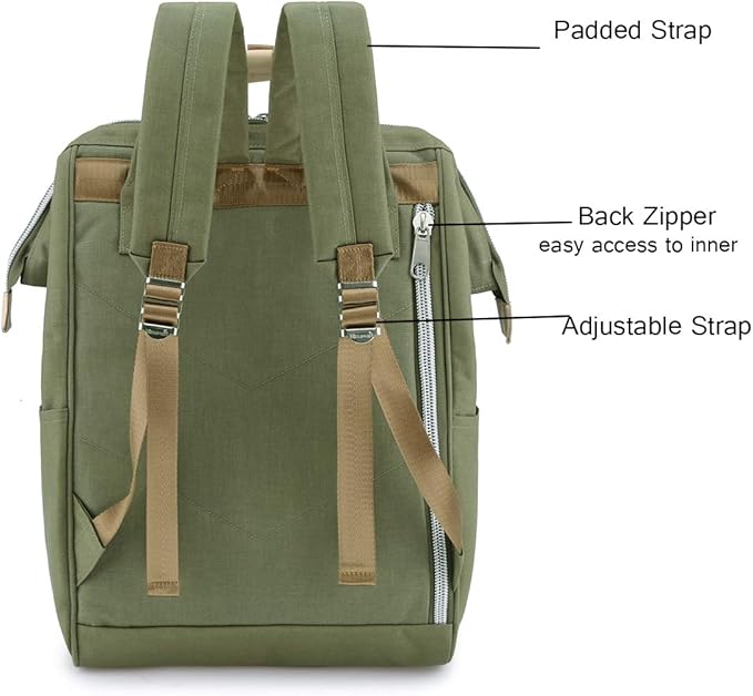 Himawari Large Travel Backpack with Laptop Compartment 17 Inch Roomy Doctor Bag College backpack for Women&Men-Not include USB Port (Olive green&plus）
