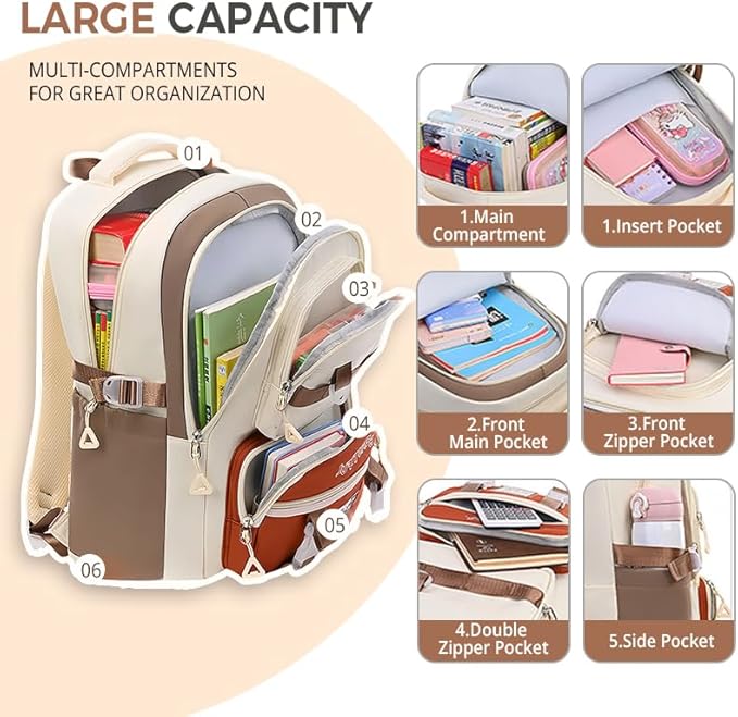 Cute Aesthetic Backpack for Women College Laptop Backpacks Kawaii Preppy Multiple Pockets Anti Theft Waterproof Large Daypack (Black)