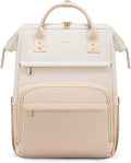 LOVEVOOK Leather Backpack for Women,18 inch Leather Laptop Backpack Women,Professional Work Backpack Nurse College Teacher Bag,Womens Laptop Tote Bag Computer Travel Backpack Purse,Beige-Flesh Beige