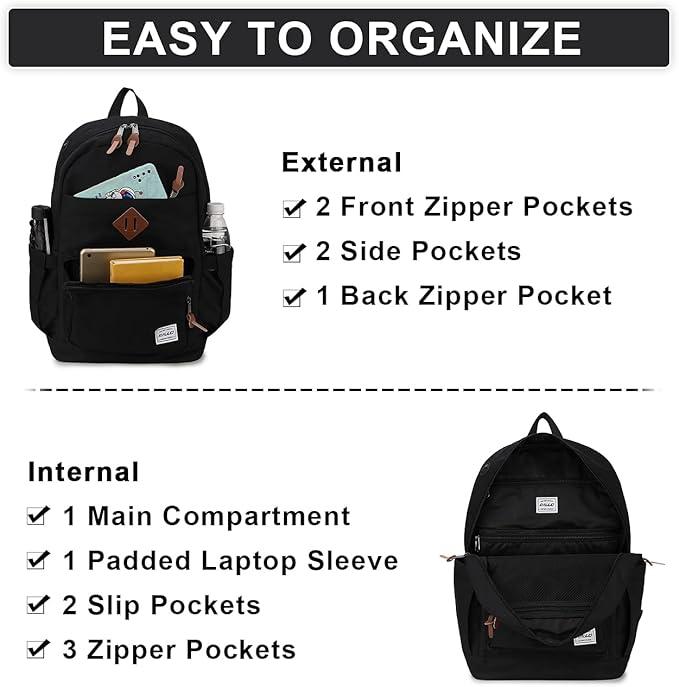 RAVUO School Backpack for Men Women, Water Resistant 15.6 inch Laptop Bag College Bookbag Casual Daypack Travel Rucksack