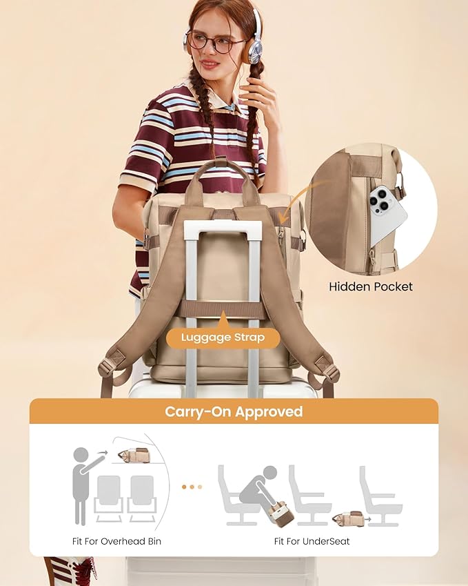 LOVEVOOK Laptop Backpack for Women, 15.6 Inch Work Travel Backpack Purse for School College Bookbag for Teen Girls Cute Computer Backpack for Teacher Nurse Business, Coffee-Beige