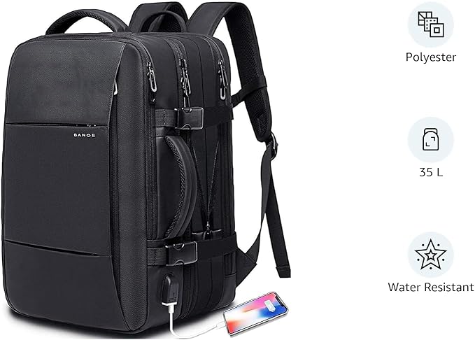 BANGE 35L Travel Backpacks,Weekender Expandable Carry-On Backpack for Airplanes, Waterproof 17.3 inch Laptop Backpack for Men and Women