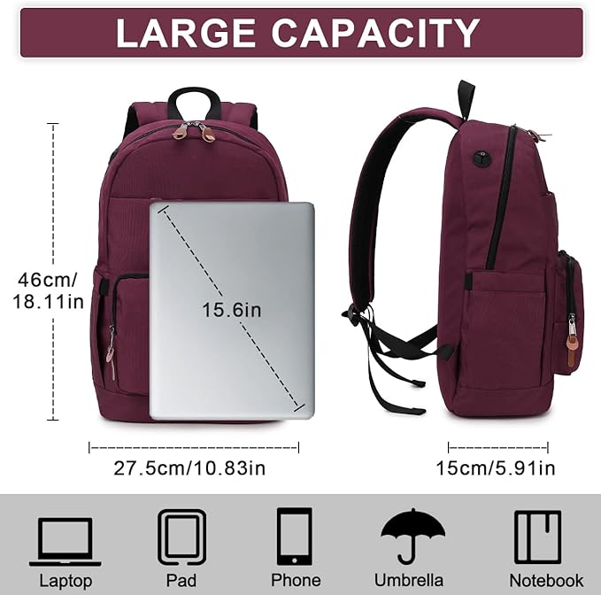 RAVUO School Backpack for Men Women, Water Resistant 15.6 inch Laptop Bag College Bookbag Casual Daypack Travel Rucksack