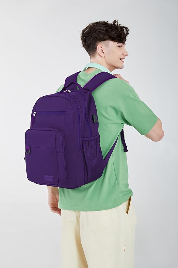 ecodudo School Backpack for Men and Women Water Resistant Daypack for College Work15.6 inch Laptop Bookbag with USB Charging Port (Purple)