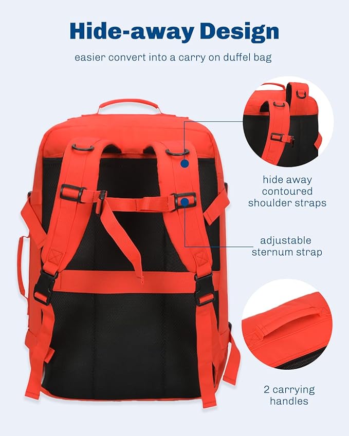 Hynes Eagle Carry on Backpack 38L Large Travel Backpack for Women Flight Approved Weekender Bag Laptop Backpack Men 15 inches Orange