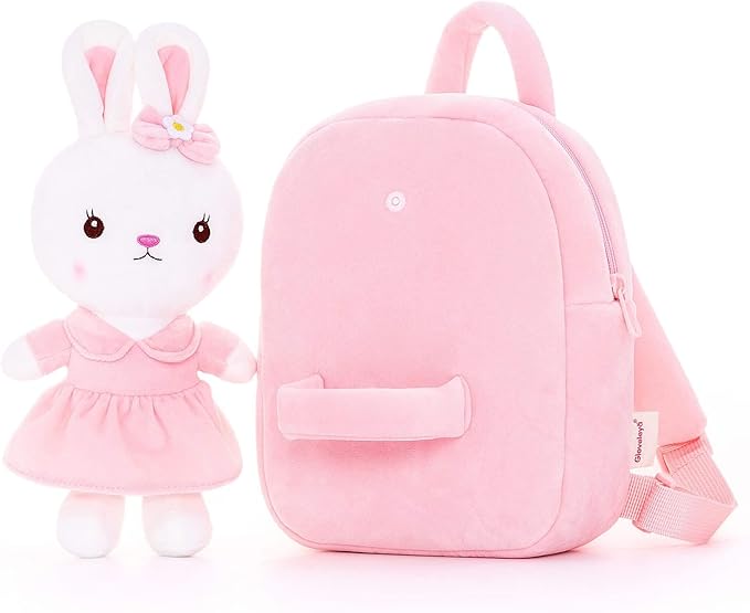 Gloveleya Kids Backpack Toddler Backpacks with Stuffed Bunny Toy Pink 9''…
