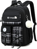 Cusangel Teen Girls Backpack for School, 18 inch Black Cute Daily BookBag, Large Capacity Waterproof Laptop Daypack