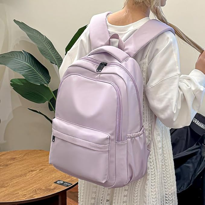 Cute College Backpack for School Aesthetic Backpack for Teen Girls Students Laptop Bag Large Capacity Bookbags Kids Travel Lightweight Backpacks for Casual Daypacks School Bag Solid Color(Purple)