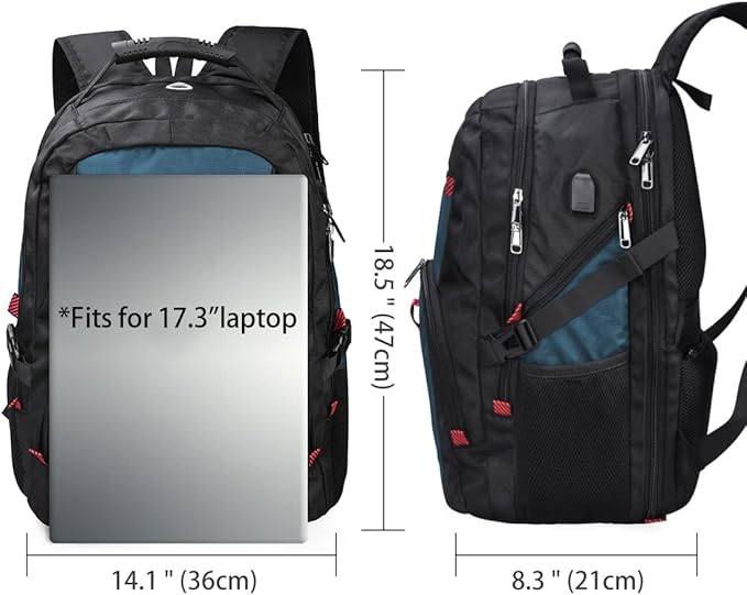 NUBILY Laptop Backpack 17 Inch Waterproof Extra Large TSA Travel Backpack Anti Theft College Business Mens Backpacks with USB Charging Port 17.3 Gaming Computer Backpack for Women Men Blue 35.45L