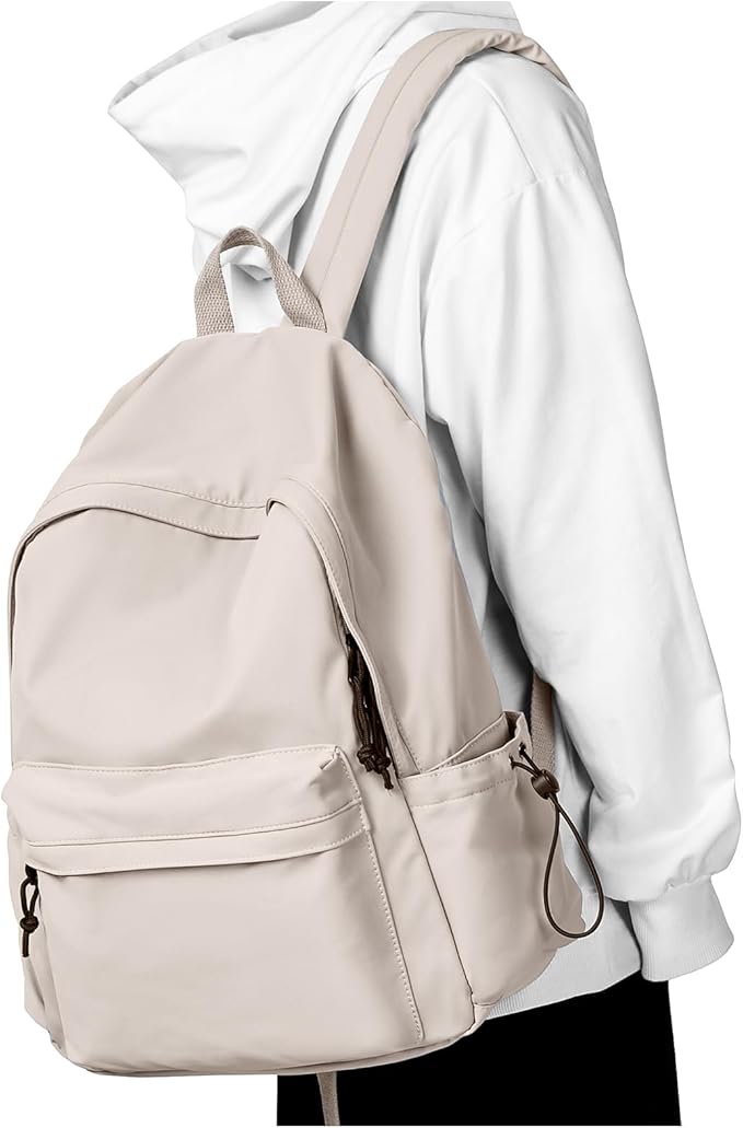 Middle School Backpack For Men Women Simple Backpack For College Students Aesthetic High School Bag Waterproof Bookbag For Teens Girls Boys（Beige）