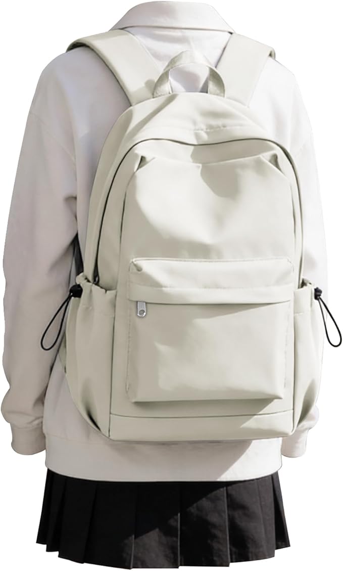 SEAFEW Small Backpack for School Girls Kids Women, Waterproof Bookbag Cute High School Backpack for Men Teen Boys, Lightweight College Back Pack Mochilas Escolares para Casual Daypack Rucksack White