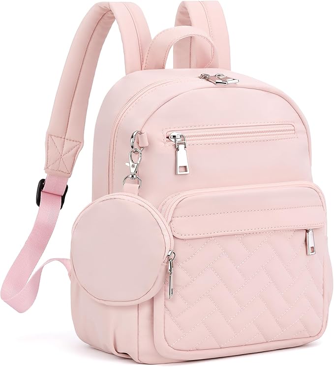 Mini Backpack for Women Small Backpack Purse, Anti Theft Backpack Waterproof Lightweight Puffer Back packs for Travel, Work with Coin Purse Pink